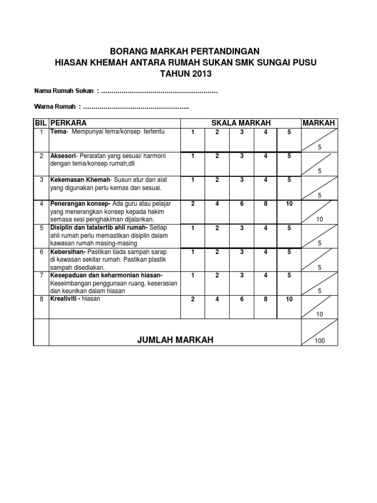151012596 Borang Markah Pertandingan Hiasan Rumah Sukan pdf 151012596 Borang Markah Pertandingan Hiasan Rumah Sukan pdf