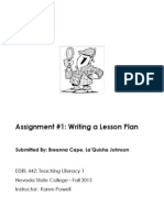 Assignment #1: Writing A Lesson Plan: Submitted By: Breanna Cape, La'Quisha Johnson