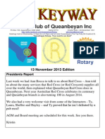 The Keyway - 13 November 2013 Edition - Weekly newsletter for the Rotary Club of Queanbeyan