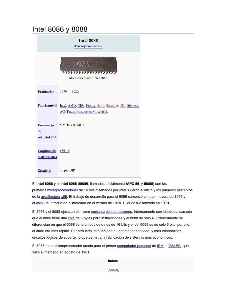 Intel 8086 y 8088 | PDF | Arquitectura de Computadores | Unidad Central ...