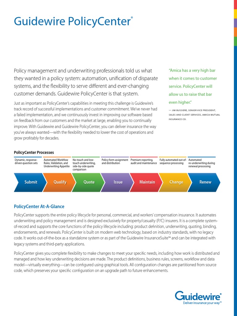 Brochure Guidewire PolicyCenter PDF PDF Software Development Process Underwriting