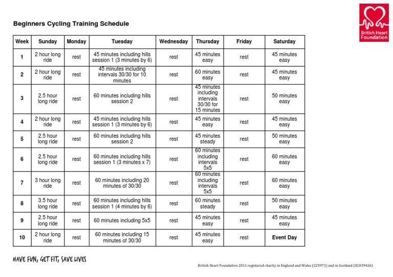 Beginners Cycling Training Schedule PDF PDF