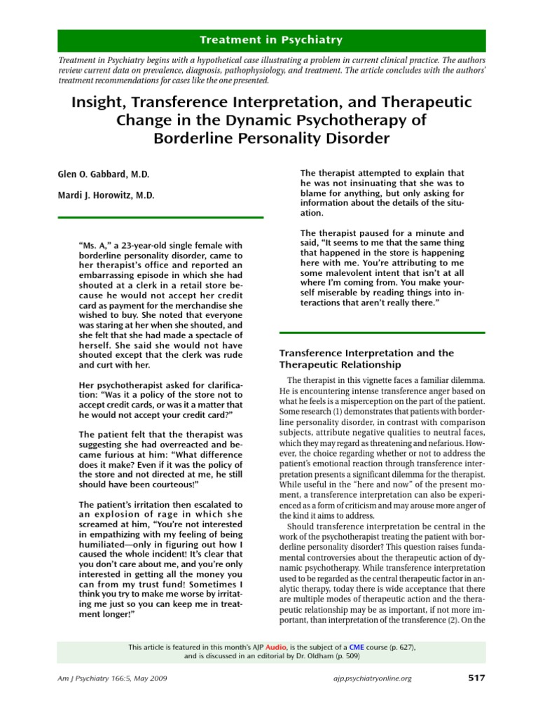 Gabbard.pdf | Psychotherapy | Borderline Personality Disorder