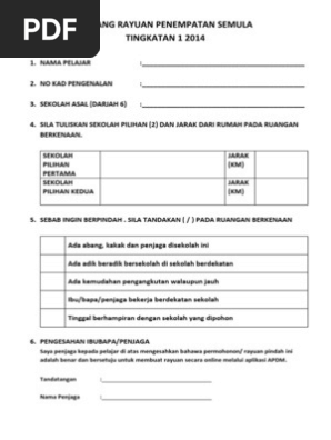 Borang Rayuan Penempatan Semula Ting 1 Pdf