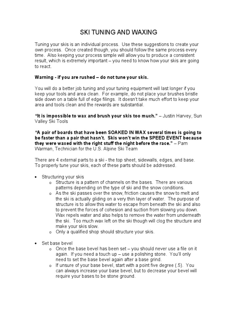 Ski Tuning Guide PDF PDF Ski Snow