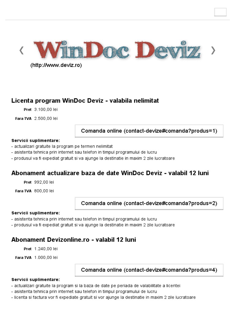 WinDoc Deviz Si Devizonline - Oferta Speciala Program Devize PDF | PDF