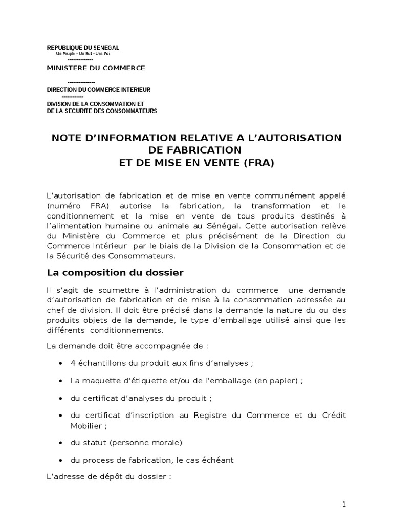 Autorisation de Vente de Produits Alimentaires | PDF | Business