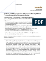 Metals: Synthesis and Characterization of Nanocrystallinemg-7.4%Al Powders Produced by Mechanical Alloying