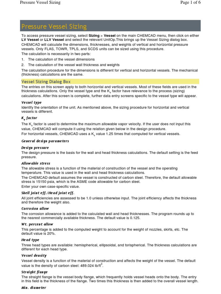 Pressure Vessel Sizing PDF Pressure Area