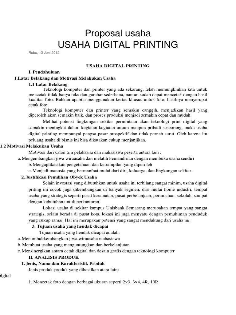 Proposal Usaha Digital Printing Docx