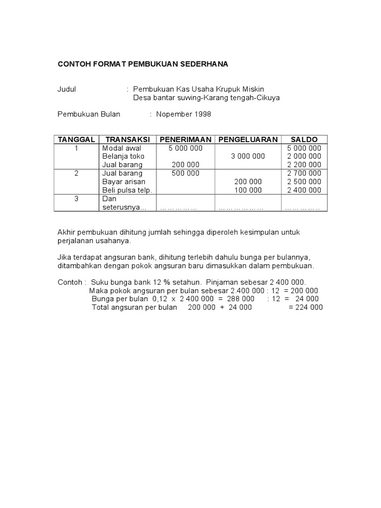 Contoh Format Pembukuan Sederhana Doc
