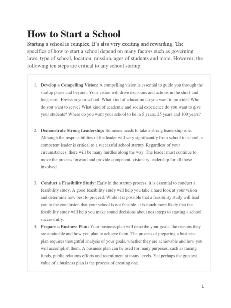 Steps to Start Your Own School | PDF | Curriculum | Leadership