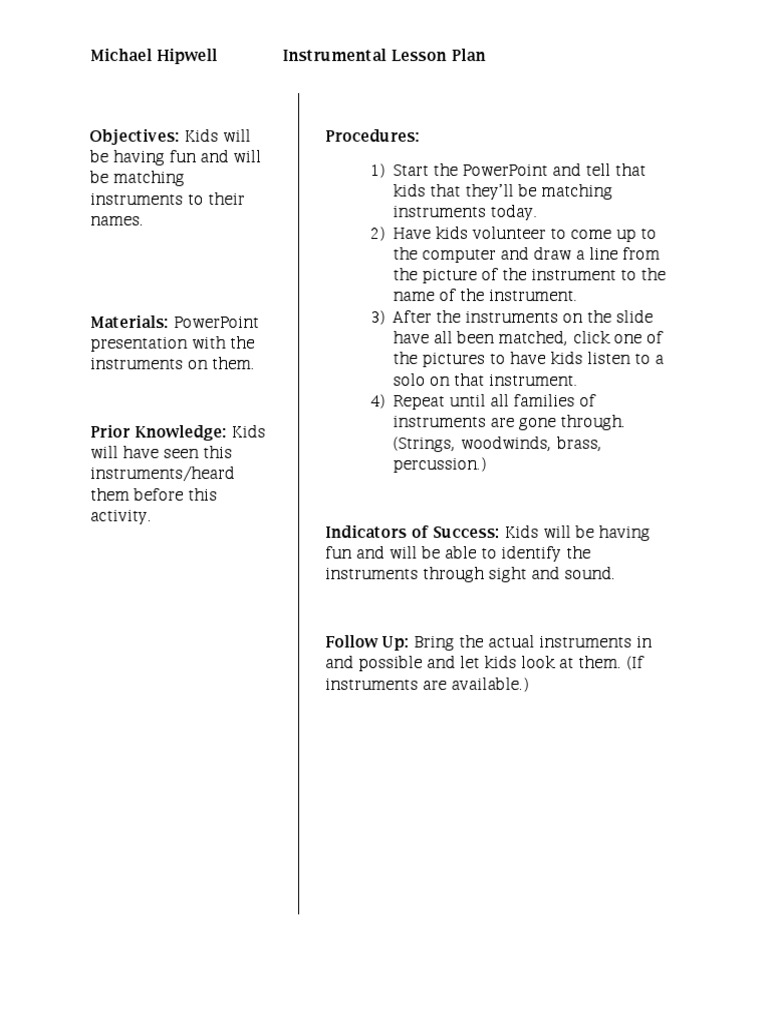 Fun Instrument Matching Lesson Plan | PDF | Science & Mathematics