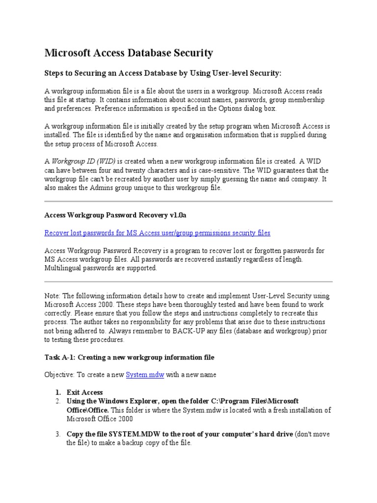 Microsoft Access Database Security PDF