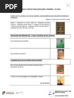 LISTA DE OBRAS E TEXTOS PARA EDUCAÇÃO LITERÁRIA 9º ano
