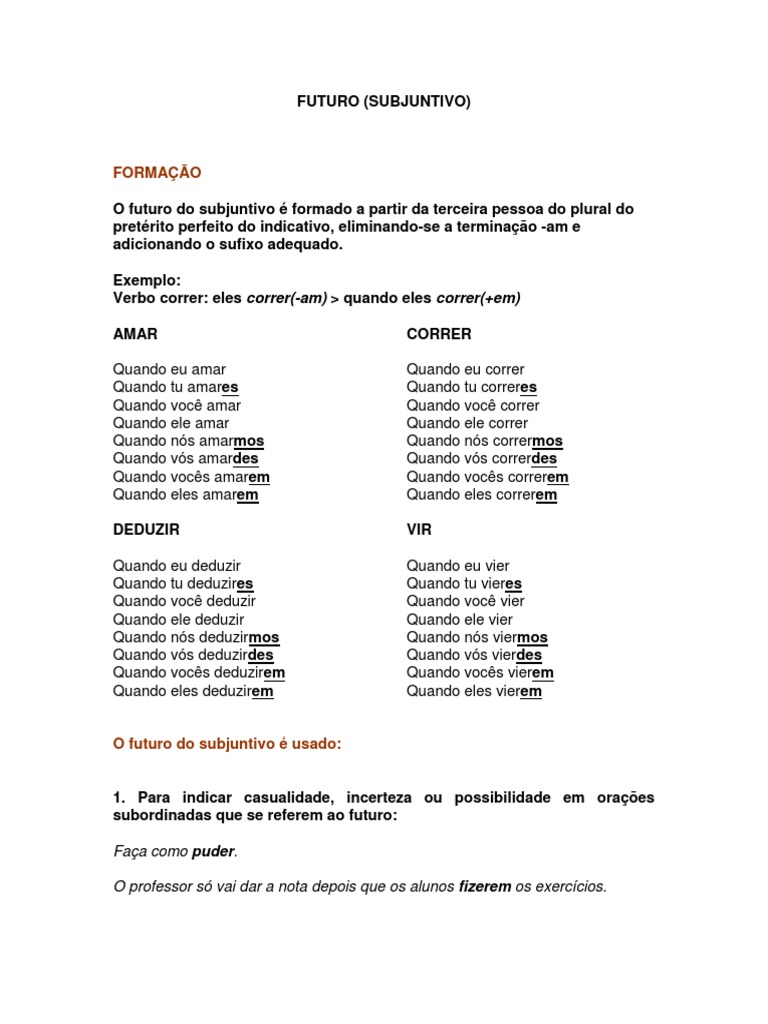 Futuro do Subjuntivo: Formação e Uso | PDF