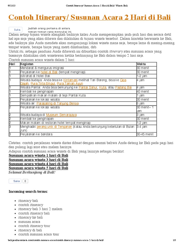 Contoh Itinerary_ Susunan Acara 2 Hari Di Bali _ Wisata Bali