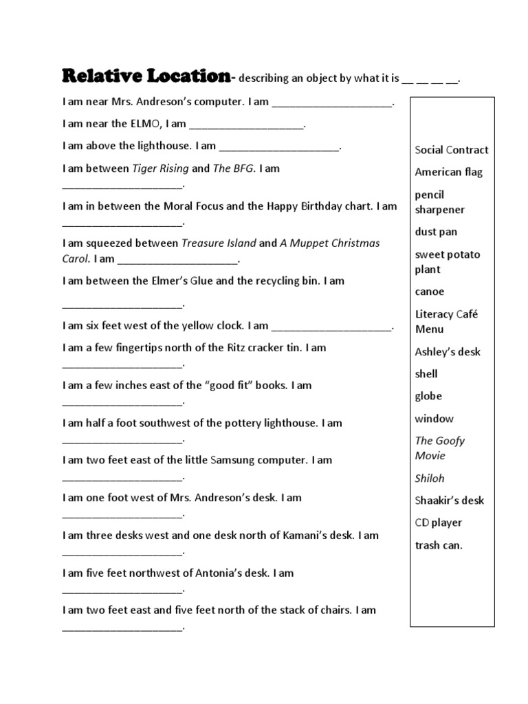 Relative Location Sentence Practice | PDF | Computing And Information ...