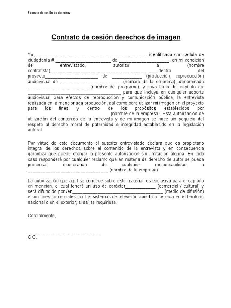 Contrato de cesión derechos de imagen