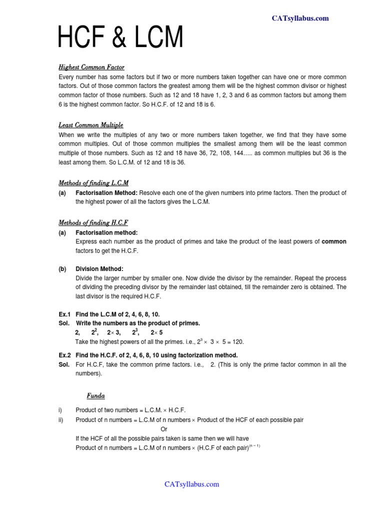 HCF LCM PDF | PDF | Integer | Factorization