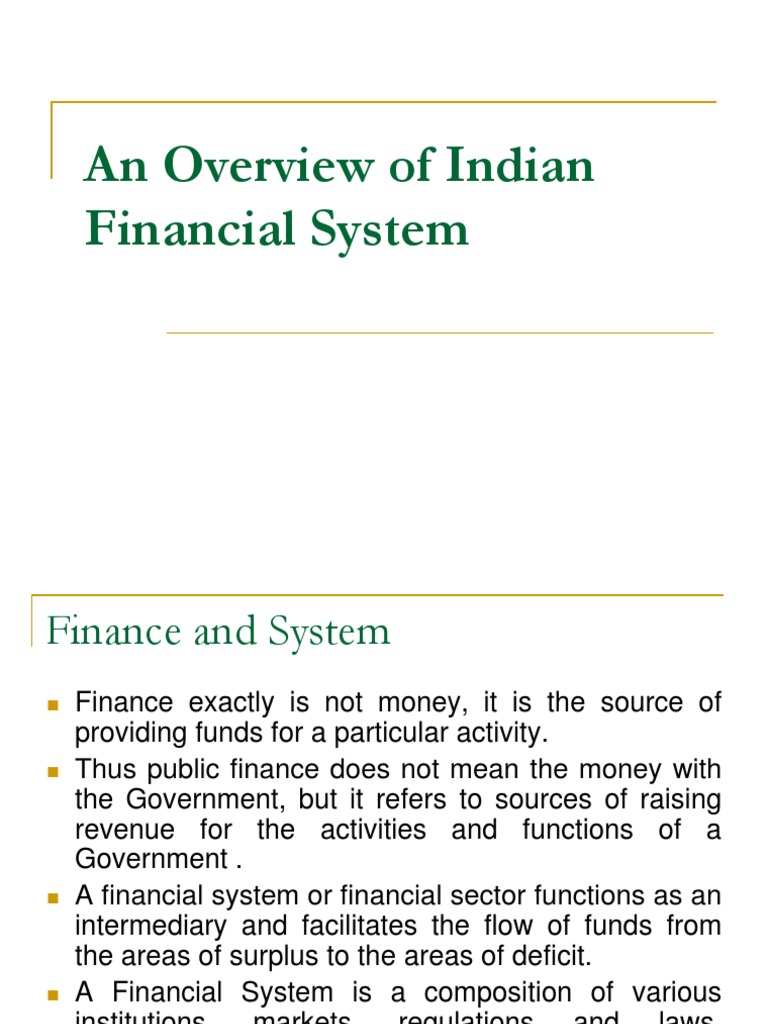 Overview of Indian Financial System | PDF | Financial Markets | Money ...