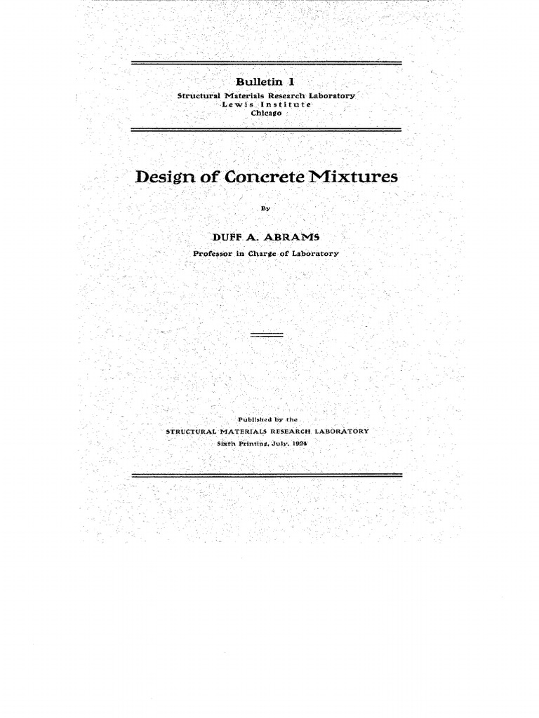 ABRAMS (1924) Design of Concrete Mixtures PDF Construction
