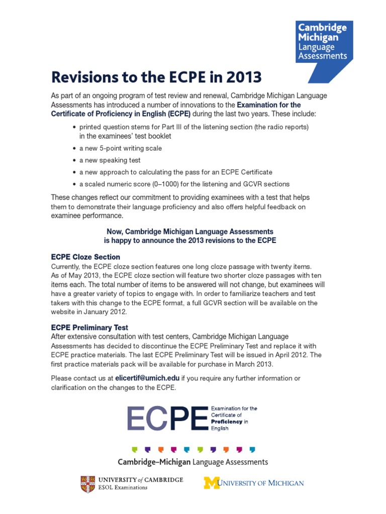 2013 ECPE Test Revisions Overview | PDF | Career & Growth