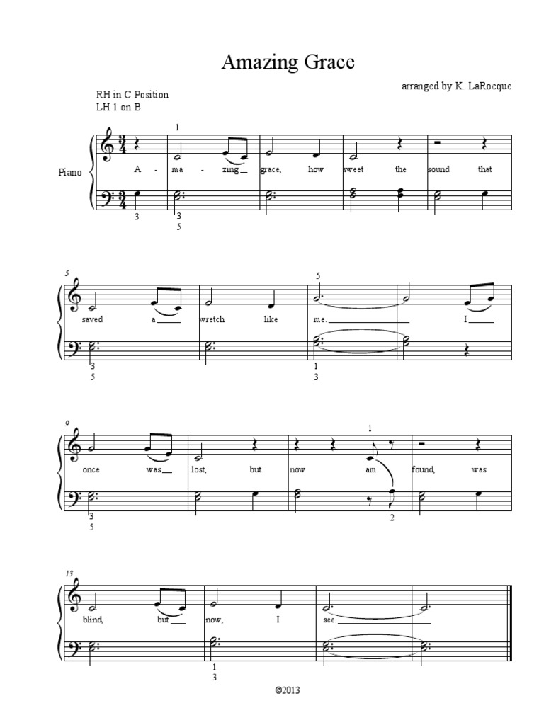 Amazing Grace for beginner piano