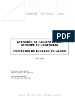 Atencion de Pacientes Con Sincope en Urgencias Criterios de Ingreso en La UCE. 2011