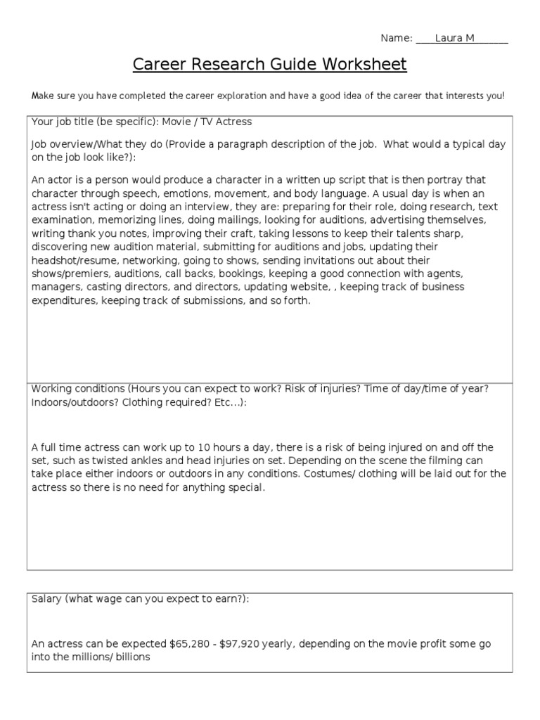 Career Research Guide Worksheet2013 Plan B | PDF | Leisure