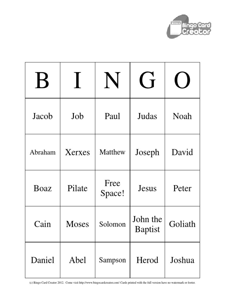 men of the bible bingocards (1).pdf Cain And Abel John The Baptist