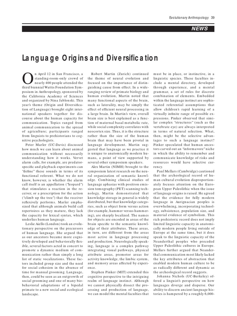 Language Origins and Diversification | PDF | Linguistics | Human