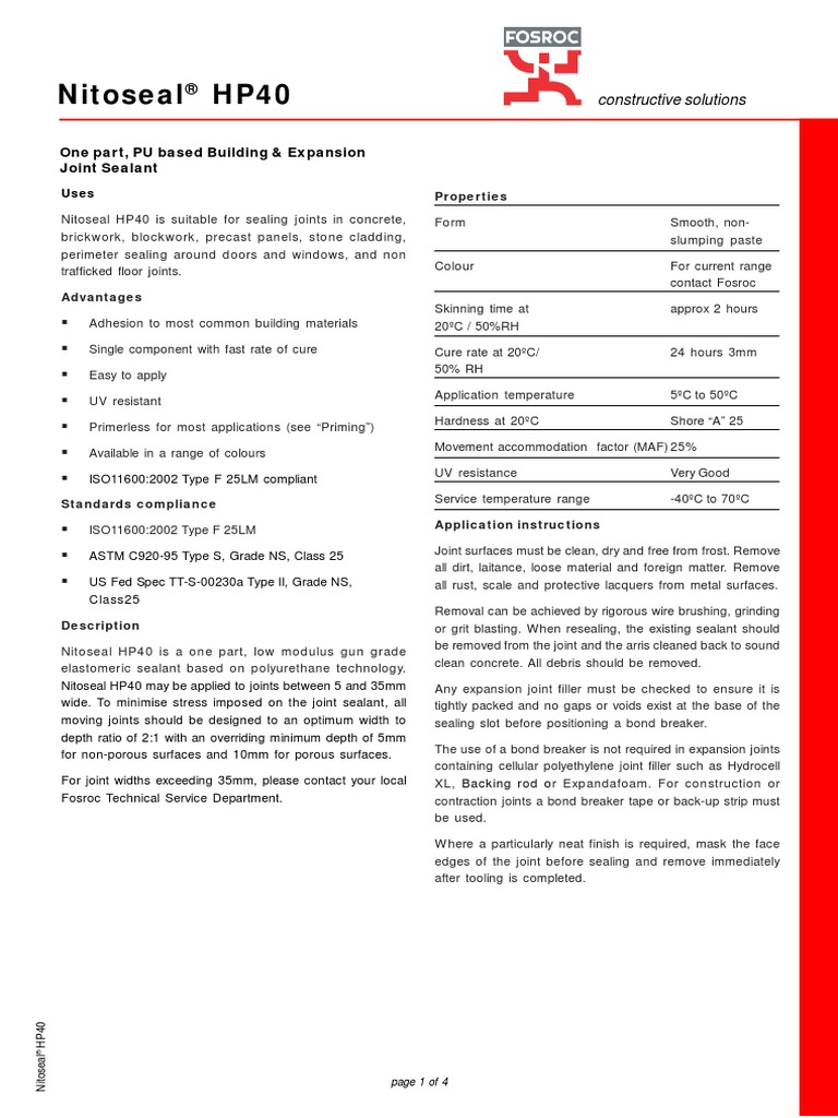 Nitoseal HP40 One Part, PU Based Building & Expansion Joint Sealant
