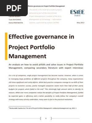 Effective governance in Project Portfolio Management
