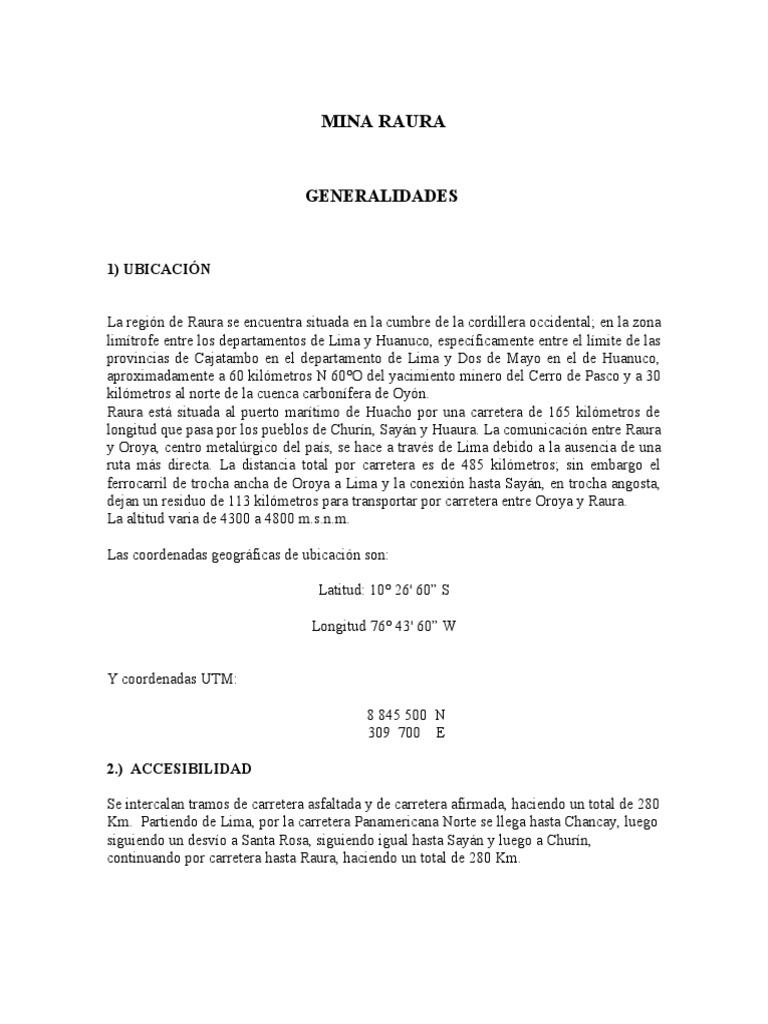 Mina Raura: Ubicación y Geología | PDF | Roca (geología) | Minerales