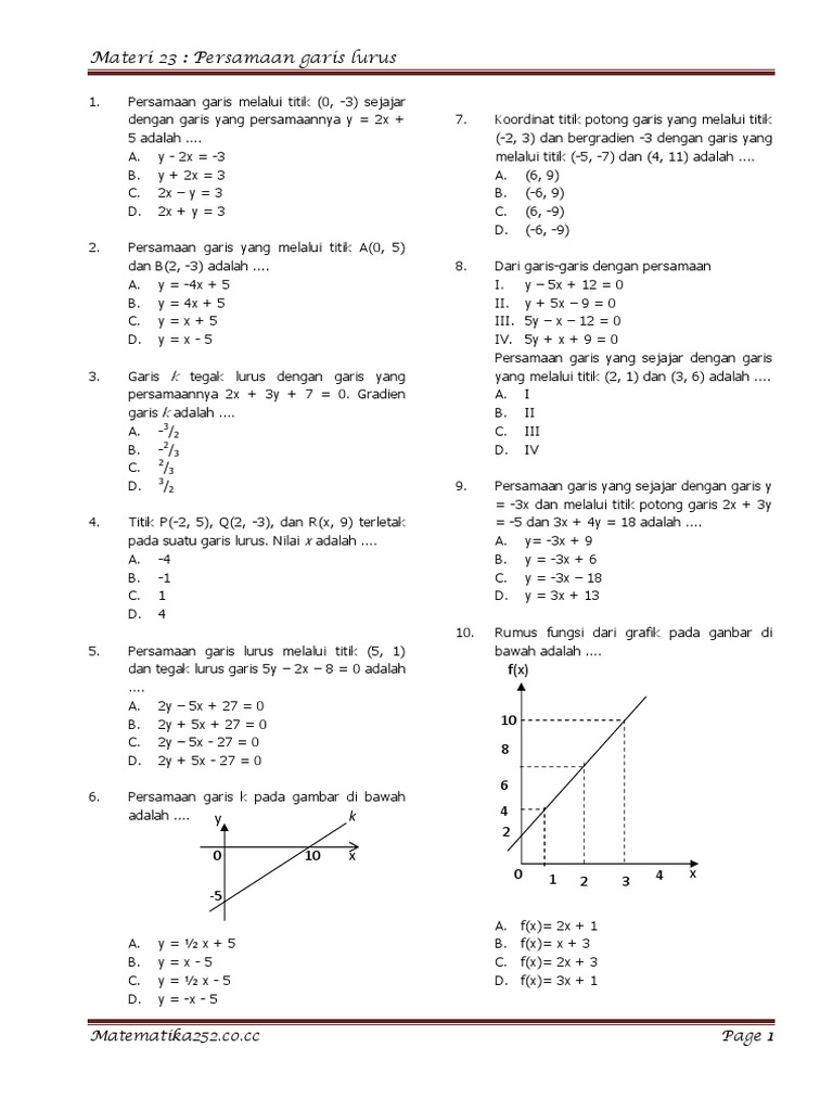Soal Persamaan Garis Lurus Kelas 8 Guru Paud