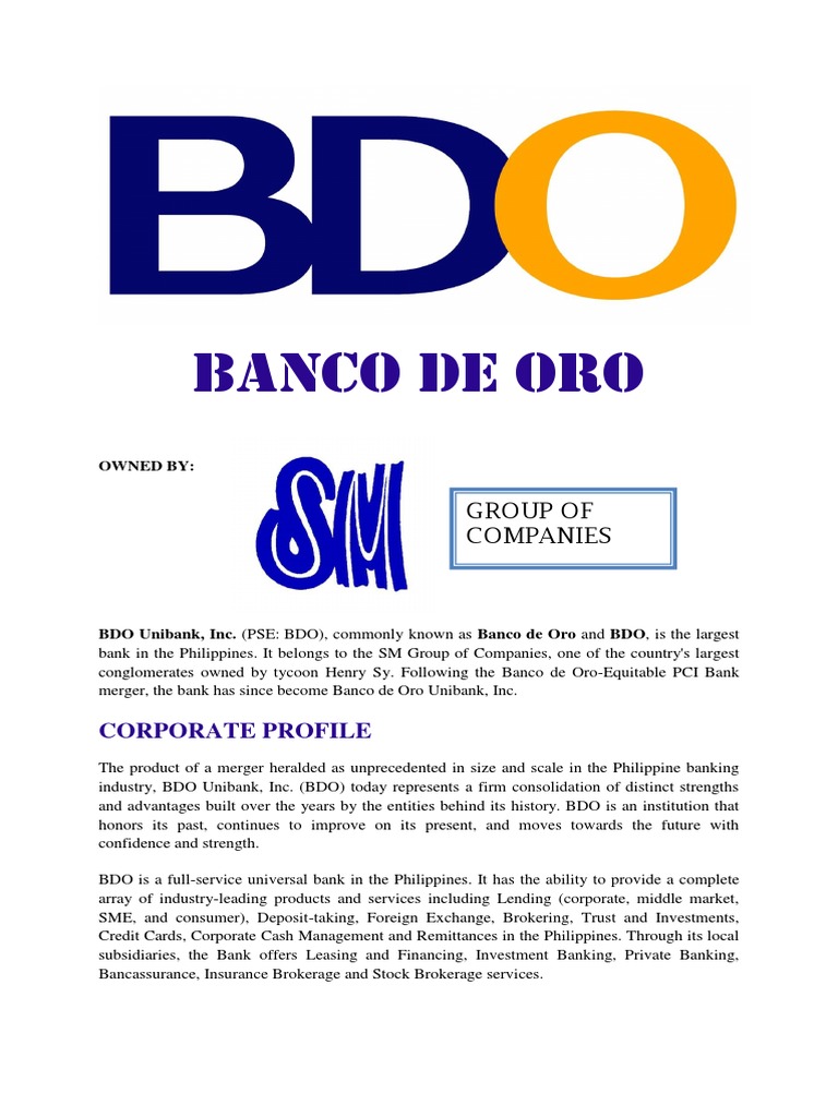 Banco de Oro: Corporate Profile | PDF | Bdo Unibank | Financial Services
