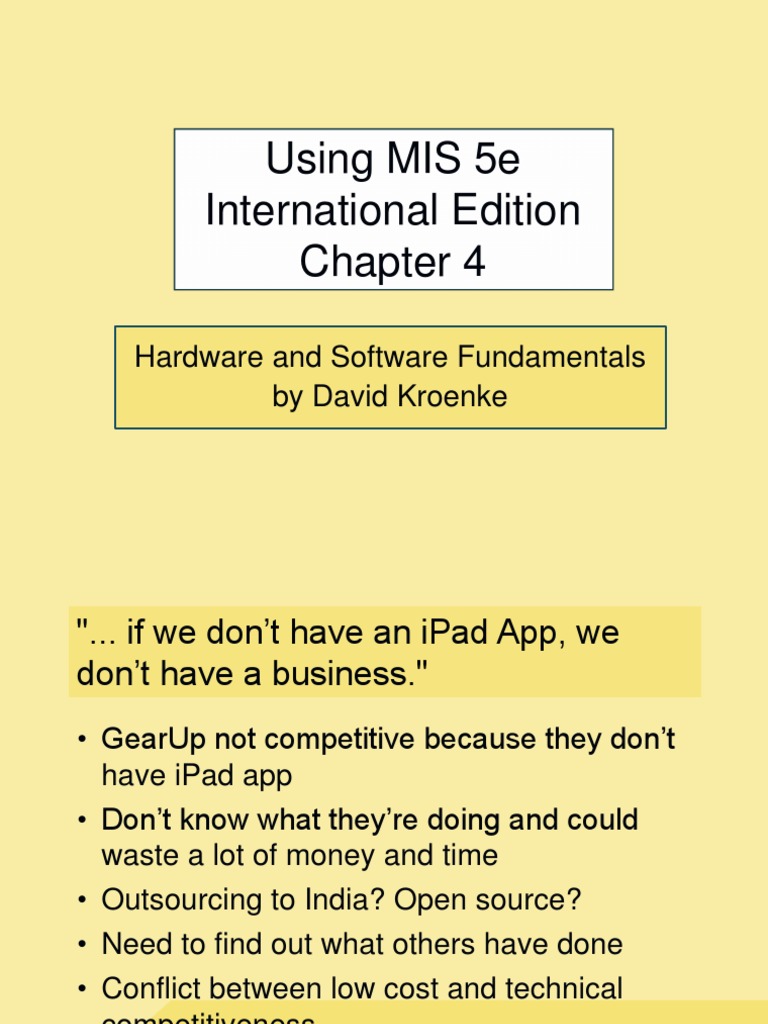 Using MIS 5e International Edition Hardware and Software Fundamentals