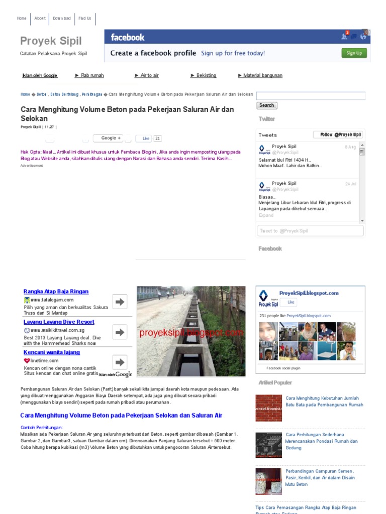 Cara Menghitung Volume Beton Pada Pekerjaan Saluran Air