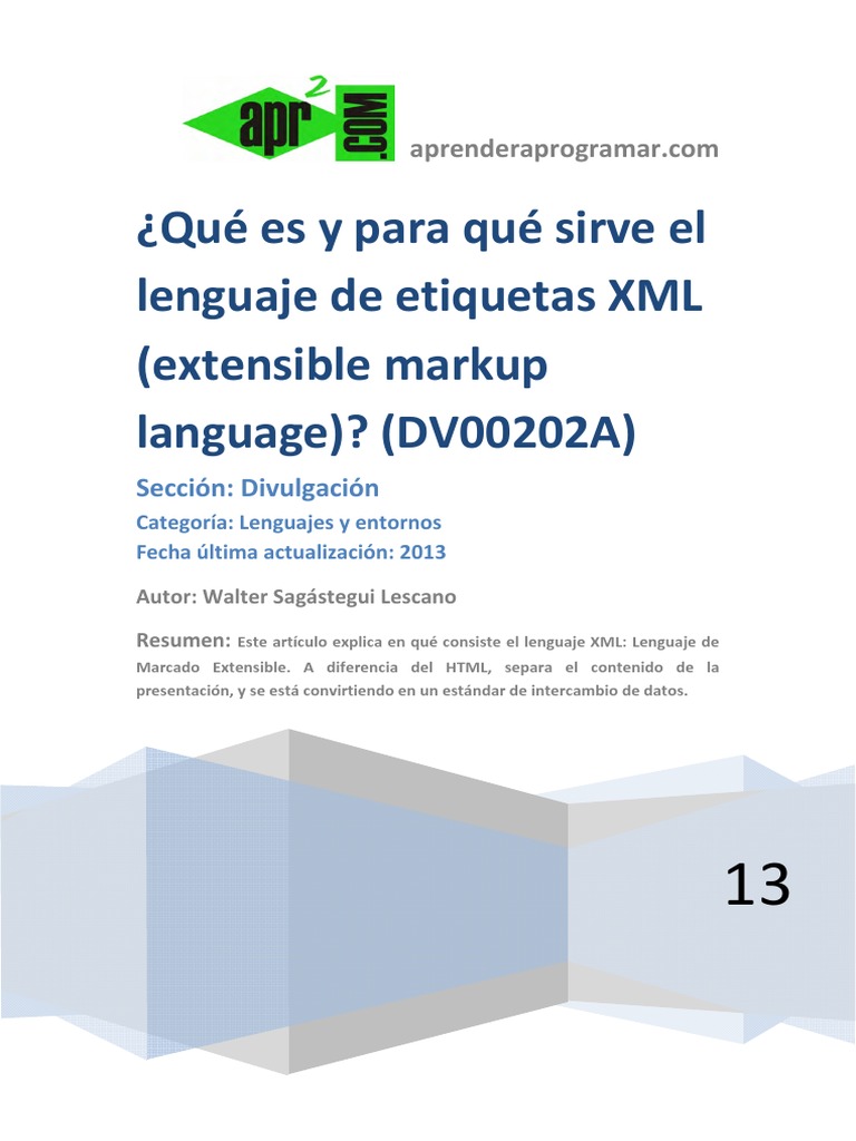 DV00202A Que Es y Para Que Sirve Lenguaje XML Markup Language Xml