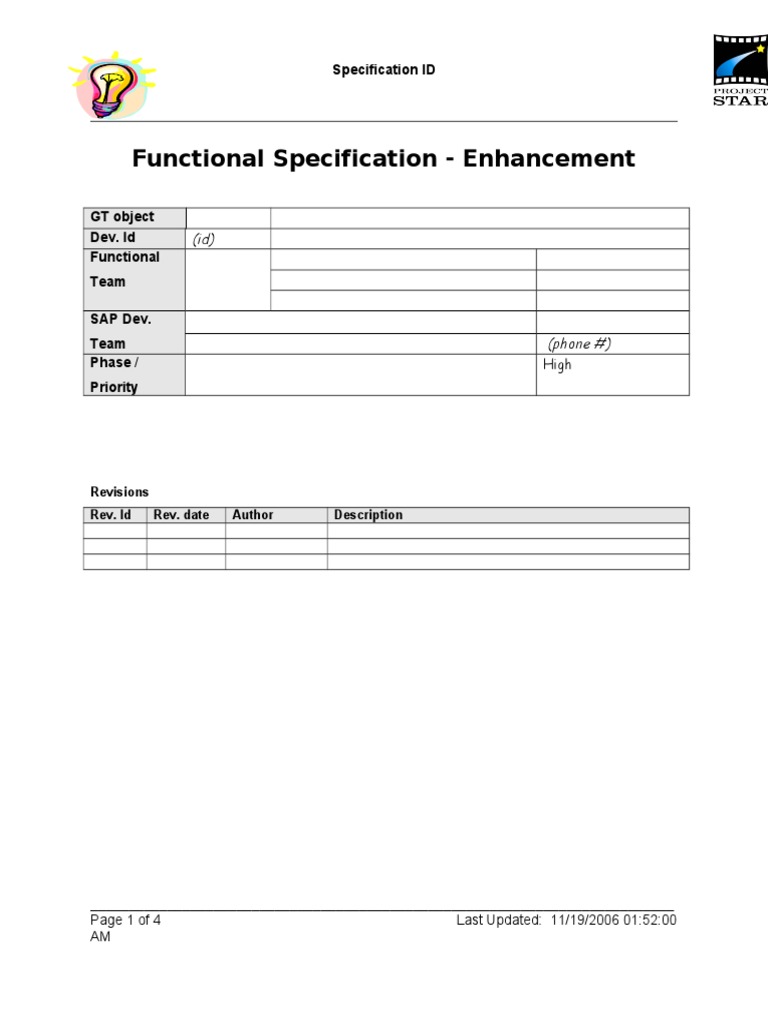 SAP Functional spec template doc Software Areas Of Computer Science
