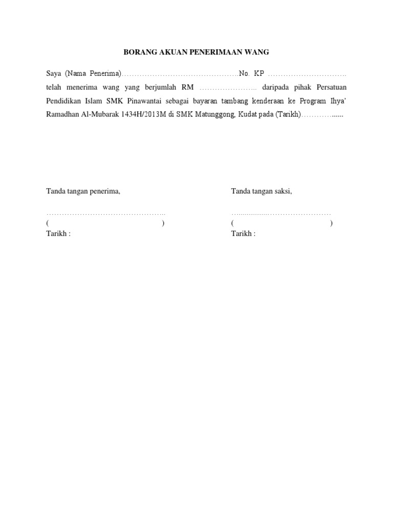 Borang Akuan Penerimaan Wang Pdf