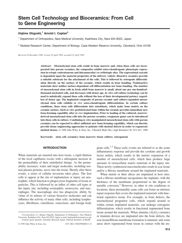 Stem Cell Technology and Bioceramics: From Cell To Gene Engineering ...