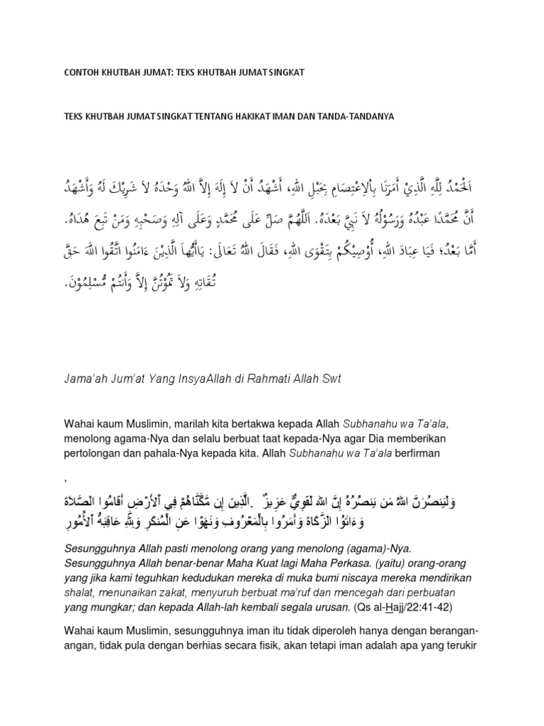 Contoh Teks Khutbah Jumat Singkat 1 Lembar Goreng