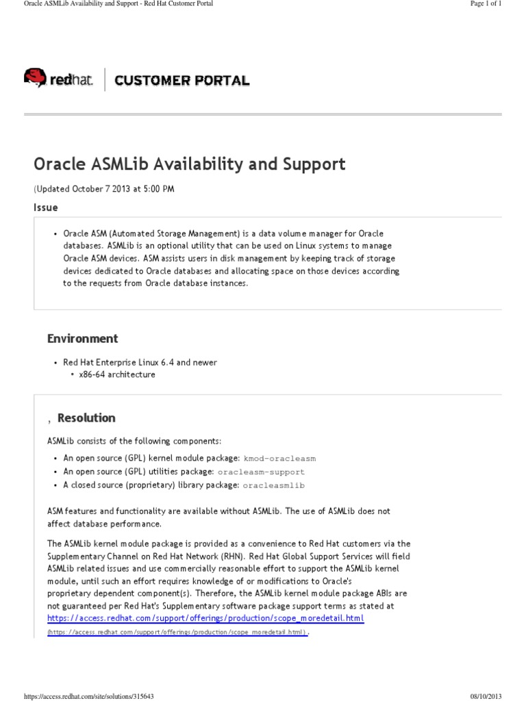 Oracle ASMLib Support for Red Hat | PDF | Computers