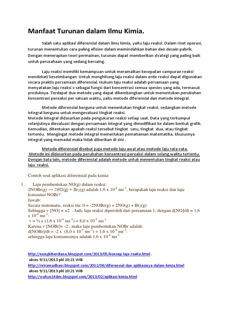 Manfaat Turunan Dalam Ilmu Kimia Docx