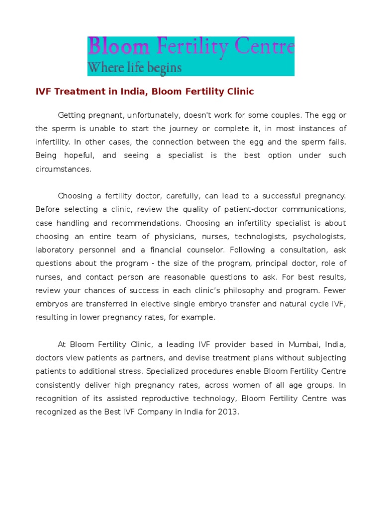 Fertility Clinic India | PDF | In Vitro Fertilisation | Infertility
