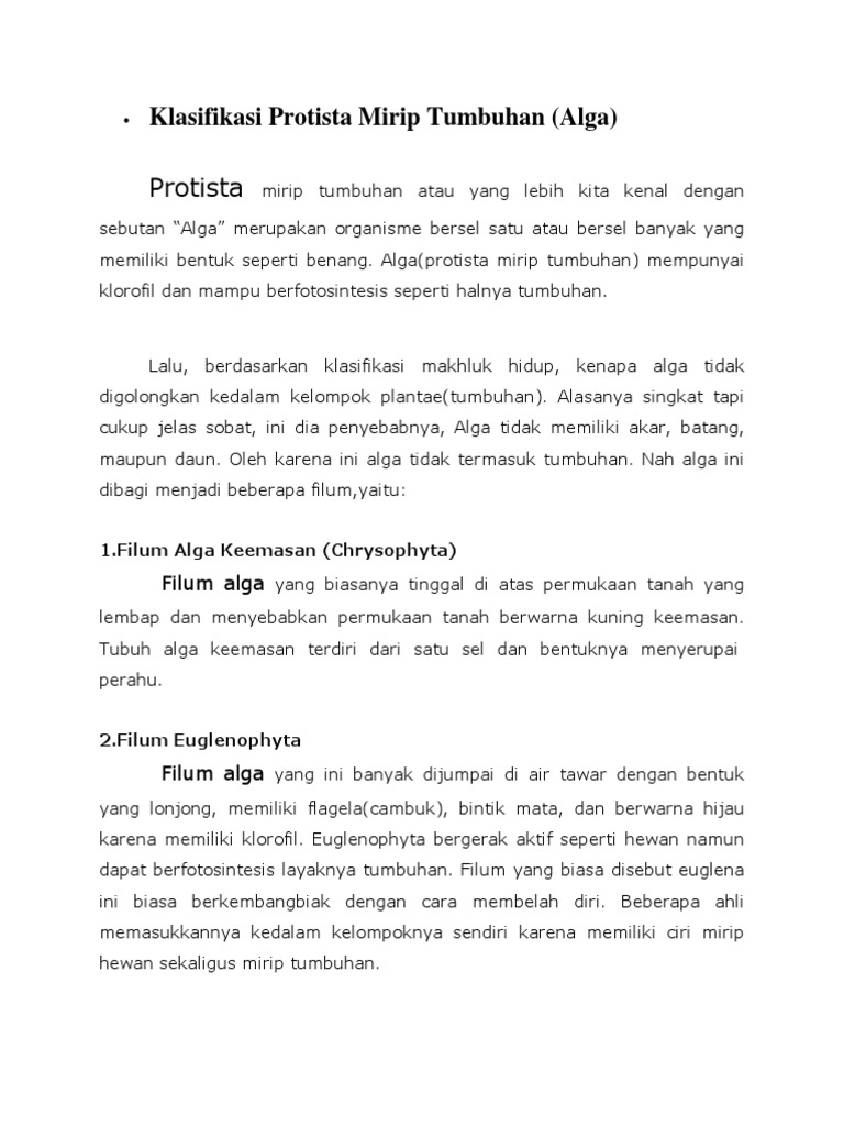 Klasifikasi Protista Mirip Tumbuhan Docx