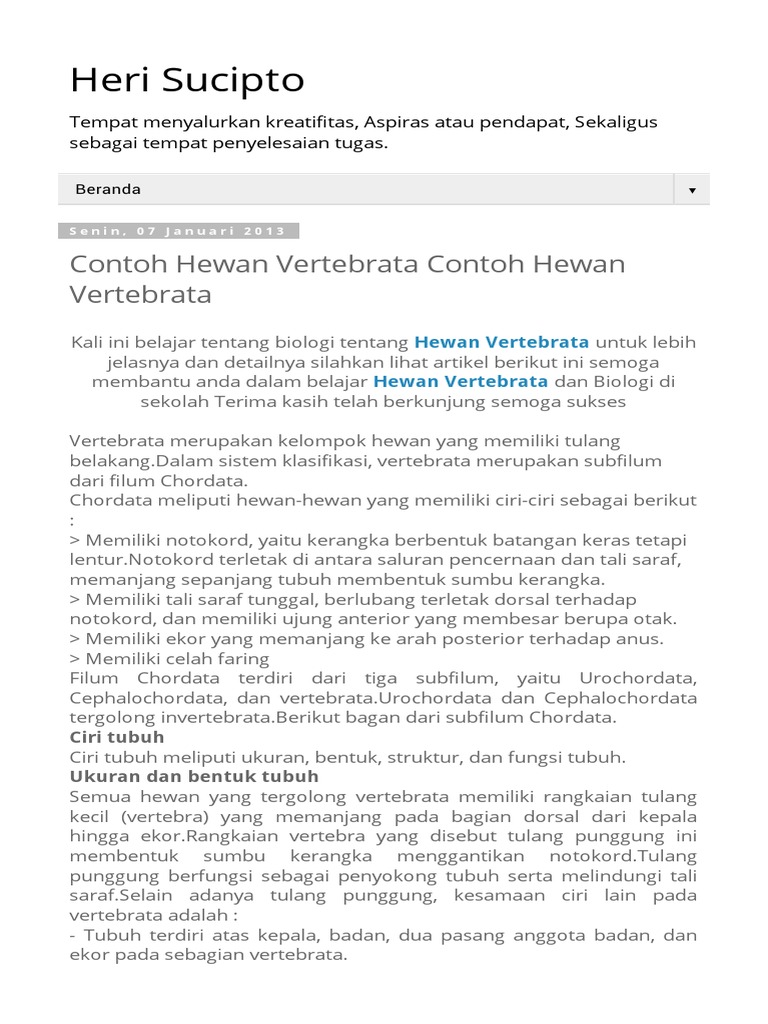 Contoh Hewan Vertebrata