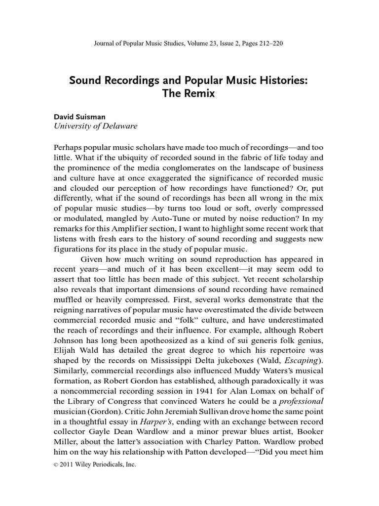 Suisman (Sound Recording and Popular Music Histories. The Remix) PDF